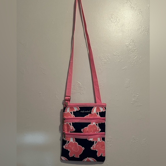 Simply Southern Small Canvas Shoulder Bag, Cross Body, Pink Elephants Umbrellas - Picture 3 of 10